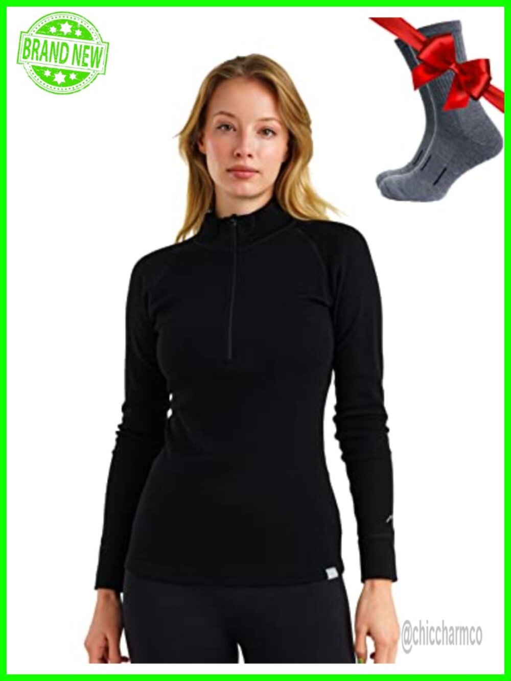 100% Merino Wool Quarter Zip Sweater Women Thermal Base Layer